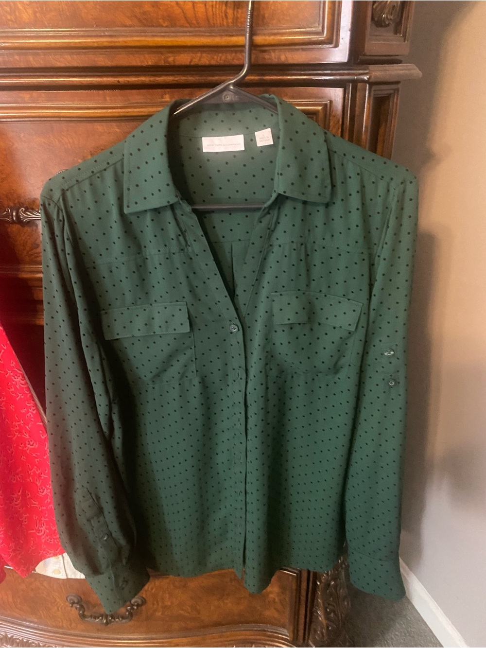 New York & company polka dot button up